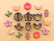 Flower Polymer Clay Cutter Set of 6 | Daisy Cherry Blossom Tulip Leaf Heart Vase
