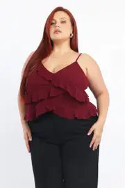 Red Cami Top Sleeveless Frill Detail