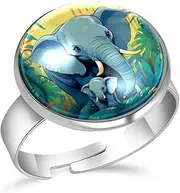 [FVQL] Stainless Steel Ring for Girls, cartoon elephant, 0.67inch/1.7cm, Glass, glass