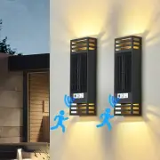 LANFU Solar LED Modern Rectangular Outdoor Wall Sconce Light IP65 Waterproof ...