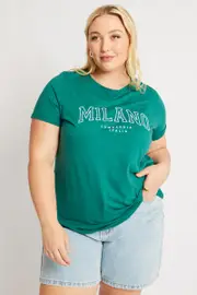 Green Graphic Tee Short Sleeve Crew Neck