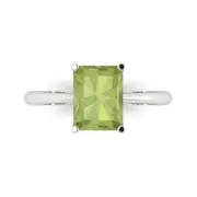2.5 ct Radiant Cut Natural Peridot Wedding Bridal Promise Ring 14k White Gold