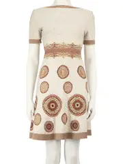 Beige Printed Stretch Knit Mini Dress