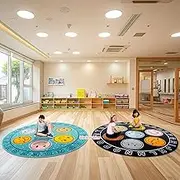 ABC Alphabet Rug for Kids,Funny Expression Carpet for Elementary Classroom, 6x6 Non-Slip Circle Rugs for Babies and Infants, Play Carpet for Boys Girls Bedrooms Playroom,Nursery Rugs-Black