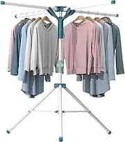 JENPECH Tripod Clothes Drying Rack Strong Load-Bearing Height-Adjustable Foldable Design Easy Assembly Indoor/Outdoor Laundry Drying Rack Blue