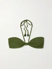 [Johanna Ortiz] Johanna Ortiz - + Net Sustain Rafiki Tasseled Ribbed Halterneck Bikini Top - Green - medium medium Green