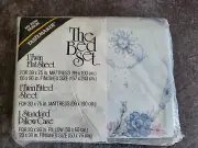 Tastemaker Muslin No Iron Twin Bed Sheets 4 Piece Set Flowers Blue NOS 1979