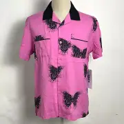 Obey Men's SS Woven Button Down Shirt Outcome Wild Rose Size M NWT Butterfly