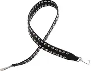 [Healifty] Wide Leather Bag Strap with Studded Cross Body Handbag Purse Orta, Black
