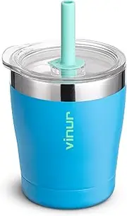 VINUR Kids Tumbler with Straw 260ML/9 oz Stainless Steel Double Wall Vacuum Insulated Tumbler with Lid, Leak Proof Water Cup for Travel(Sky Blue)