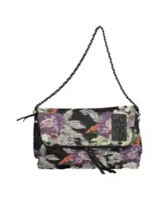 Desigual Floral Tapestry Crossbody Chain Bag Women Black Handbags