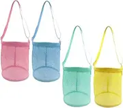 TOBBOMEY Toy Mesh Beach Bag Set of 4 Mesh Bag Shell Bags for Kids Beach Play and Travel