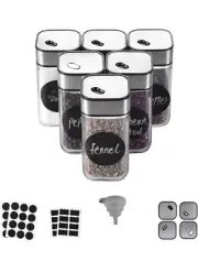 Akoatail 6 Glass Spice Jars, 4Oz Square Spice Jars with Label, Spice Containers