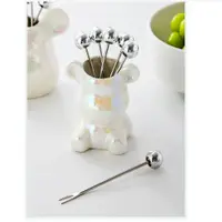 在飛比找PChome24h購物優惠-創意小熊造型陶瓷水果叉收納罐
