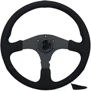 14'' MUGEN Classic Drift Sport Steering Wheel Suede Leather Racing Game Flat Steering Wheels Black Stitching