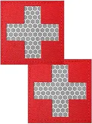 TACVEL 2Pcs IR Reflective Medic Patches, Infrared IR EMS EMT MED Tactical Medical Red Cross First Aid Morale Hook and Loop Patch for Tactical Gears-Red, 2inch