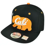 California Republic Cali Orange Bear Logo Solid Black Snapback Flat Bill Hat Cap