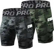 [LNFINTDO] Men's Compression Running Shorts with Mobile Phone Pocket, Athletic Spandex Sports Shorts, Cool Dry Workout Baselayer Underwear