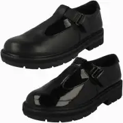 Clarks 'Prague Brill' Leather Or Patent T-Bar Hook & Loop bar School Shoes