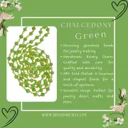 24K Gold Plated Green Chalcedony Rosary Chain, 3mm Rondelle Beads, Fine Jewelry