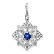 14k White Gold Sapphire and Real Diamond Pendant