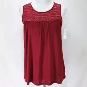 Old Navy Tank Top Womens S Red Embroidered Rayon Sleeveless Shirt New