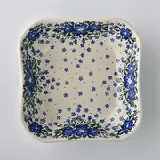 Handmade Polish Pottery Vena,Square deep Plate 20cm Blue Fantasy,Dishwasher Safe Kitchen Dinnerware Boleslawiec Ceramics