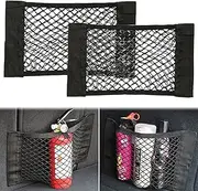 2pc Storage Nets 50 x 25cm Magic Sticker Mesh Bag Double Layer Elastic String Organizer Pocket Fit Caravan Motorhome RV Camper T4 T5 Boat Back Seat Organiser for Bottles Grocerie