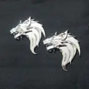 2x Right Silver Chrome Wolf Head Metal Decal Badge Sticker Emblem Engine Vehicle (for: Mini)