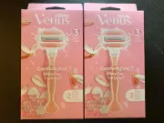 2* Gillette Venus Womens Comfortglide White Tea 3 Blade Razor W. 4 refills
