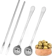 4 Pcs 8.7 Inch Extra Long Pickle Fork and Olive Spoon Strainer Set Stainless Steel Long Handle Pickle Fork Jars Serving Spoon with Drain Hole for Pickle Cucumber Arugula(4)