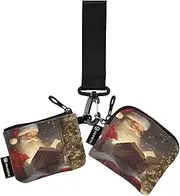 [XYMZR] Mini Zip Around Wristlet keychain Wallet Christmas Santa Read Book for Women Personalized Pattern Detachable Dual Pouch Wristlet Portable Wallet Phone Coin Purse, Multi-colored, One Size