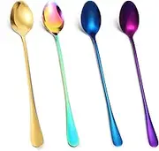 4 Pcs Long Handle Spoon 9.5 Inch Ice Teaspoons Stainless Steel Stirring Ice Cream Spoon Dishwasher Safe Flatware for Soup Espresso Coffee Tea Bar Party Restaurant Bristo Cocktail Milkshake