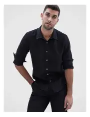 [Unison] Linen Regular Fit Shirt in Black