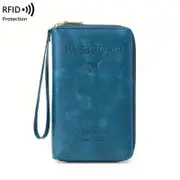 Travel Wallet Phone Holder Clutch Travel Purse with Wrist Strap and Zipper,Navy