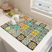 Raidley Quick Dry Dish Mat, Retro Quick-Drying Water-Draining Mat for Kitchen Bar Countertops Coffee Dish Draining Mat (Style-N, 11.8*15.7 inch)