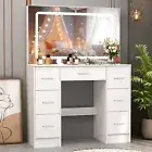 Modern Dressing Table Makeup Desk Large LED Mirror 7 Drawers Vanity Table White