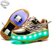 Ehauuo Kids USB Charging LED Light up Shoes with Wheels Retractable Roller Skates Shoes Roller Sneakers for Unisex Girls Boys Beginners Gift