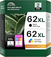 62XL Remanufactured Ink Cartridge Replacement for HP 62 62XL Ink Cartridge for Envy 5540 5542 7640 7645 8000 8005 5640 5642 5643 5644 5646 5660 5665 OfficeJet 200 250 258 (1 Black/1 Tri-Color)