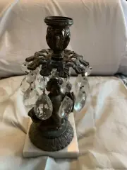 Vintage Crystal Brass Marble Cherub Riding Fish Chandelier Candlestick