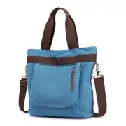 Front Pockets Canvas Handbag Vintage Shoulder Bag Capacity Shopping Bags Blue