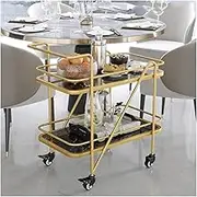 Home Rolling 2 Tier Metal Storage Cart Trolley for Home and Hotel Kitchen Marble Top Drink Serving Cart with Gold and Black FinishGold+White 80 * 45 * 76cm(Gold+Black)