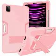 Apple iPad Pro 12.9 inch 3rd /4th /5th /6th Gen 2022 /2021 /2020 /2018 Hybrid Fancy Shockproof Heavy Duty Kickstand Case Cover (Rose Gold)