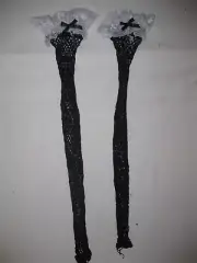 Black fishnet thigh highs w/white lace top & black bows nip kawaii goth