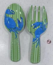 NEW Tommy Bahama Crab Melamine Salad Set Fork & Spoon Serving Pieces Utensils