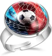 [FVQL] Adjustable Ring for Girls, France Flag and Football, 1.7cm/0.67inch, Glass, glass