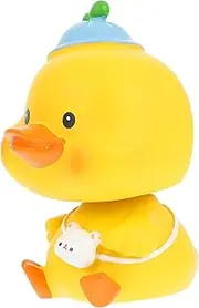 FONDOTIN Moving Head Duck Resin Statue Funny Shaking Head Craft for Car Dashboard Office Home Decor Cute Little Ornament for Desk Micro Landscape Display