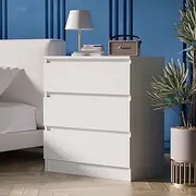 Ufurniture Bedside Table 3 Drawers English Nightstand Side Table for Bedroom Living Room White