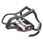 Low Profile Mountain Bike Alloy Cage Pedals 9/16" Black with Toe Clips Pair