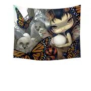The Owl Fairy Owlyn in the Nest with Butterflies Tapestry